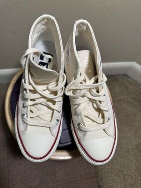 Converse High Top Sneakers - Cream Canvas with Red Trim